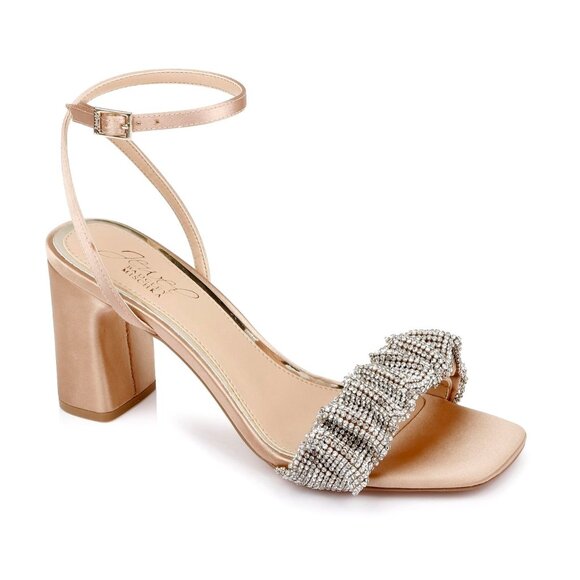 Badgley Mischka Women Sz 8 Rita Bejeweled Strap Block Heel Rhinestone Sandal New - Picture 3 of 12